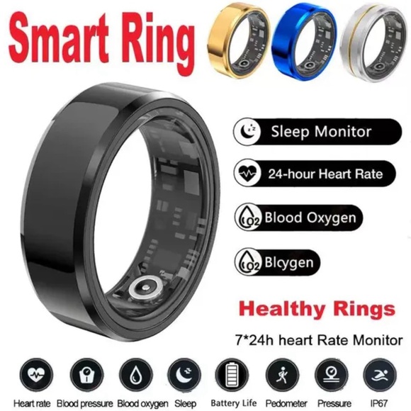 Black Smart Ring with Sleep Monitoring and NFC